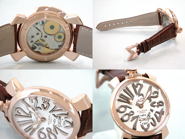 ガガ･ミラノスーパーコピー GAGAMILANO マニュアル　48mm　手巻き z5011.8 ブラウン皮 ホワイト/ピンクゴールドアラビア
